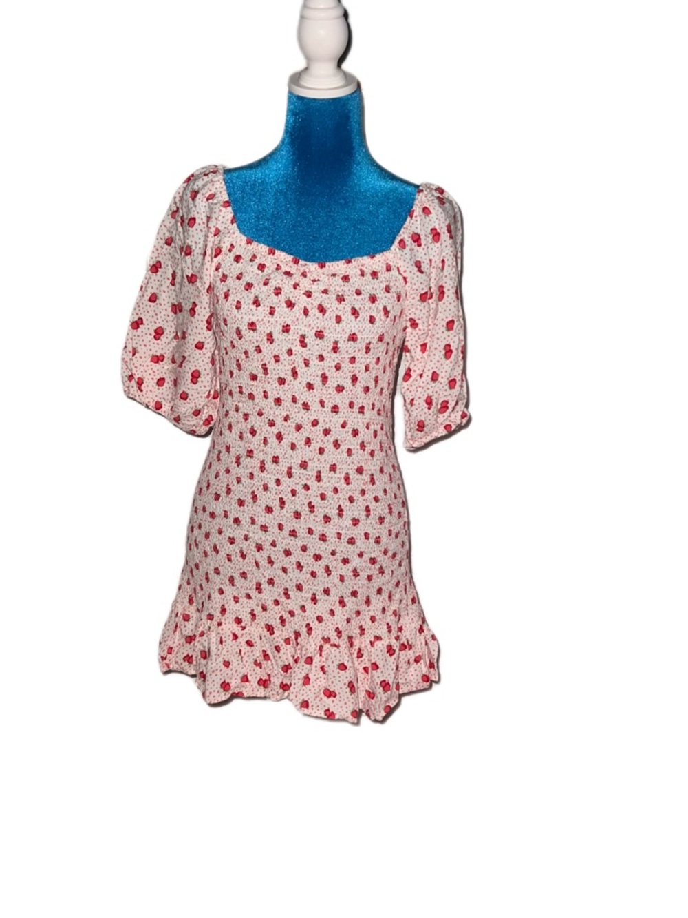 Jessica Simpson Cottagecore Coquette Strawberry Print Puff Sleeve Dress Large